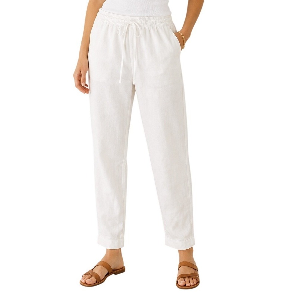 J.Crew Off White Linen Cotton Drawstring Relaxed Pant Women's 2